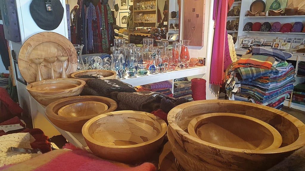 Hand-turned wooden bowels at Commodum Art & Design on Main Street