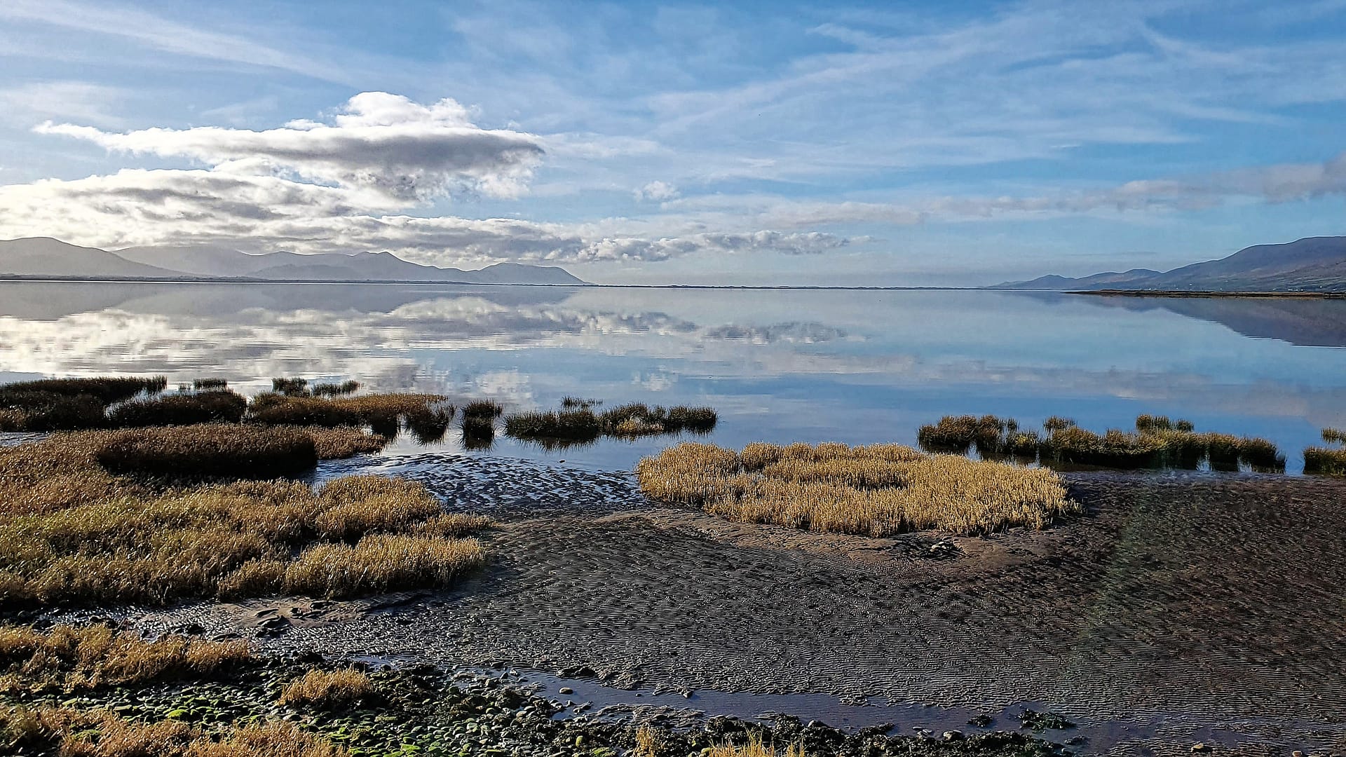 Caher Marsh and the dunes of Inch Beach partly closing off Castlemaine Harbour