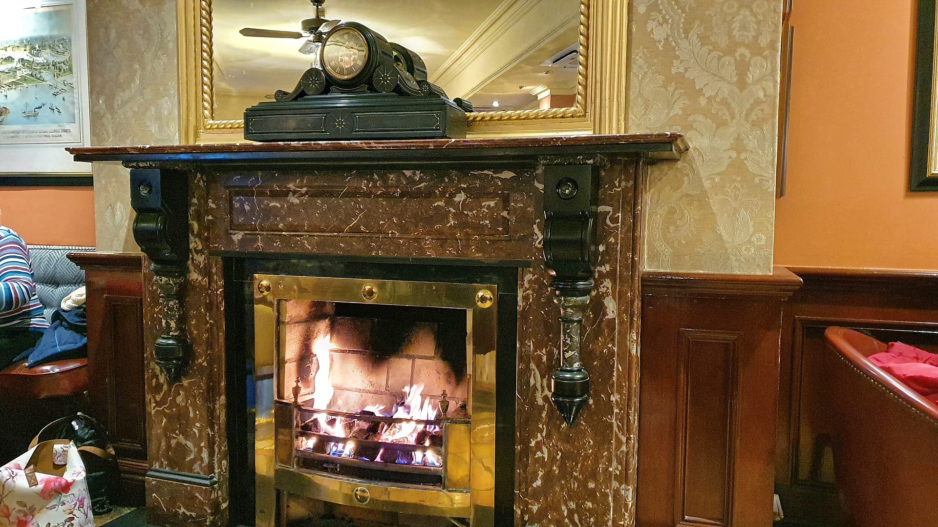 One of the fireplaces in the Thomas Francis Meagher Bar in the Granville Hotel